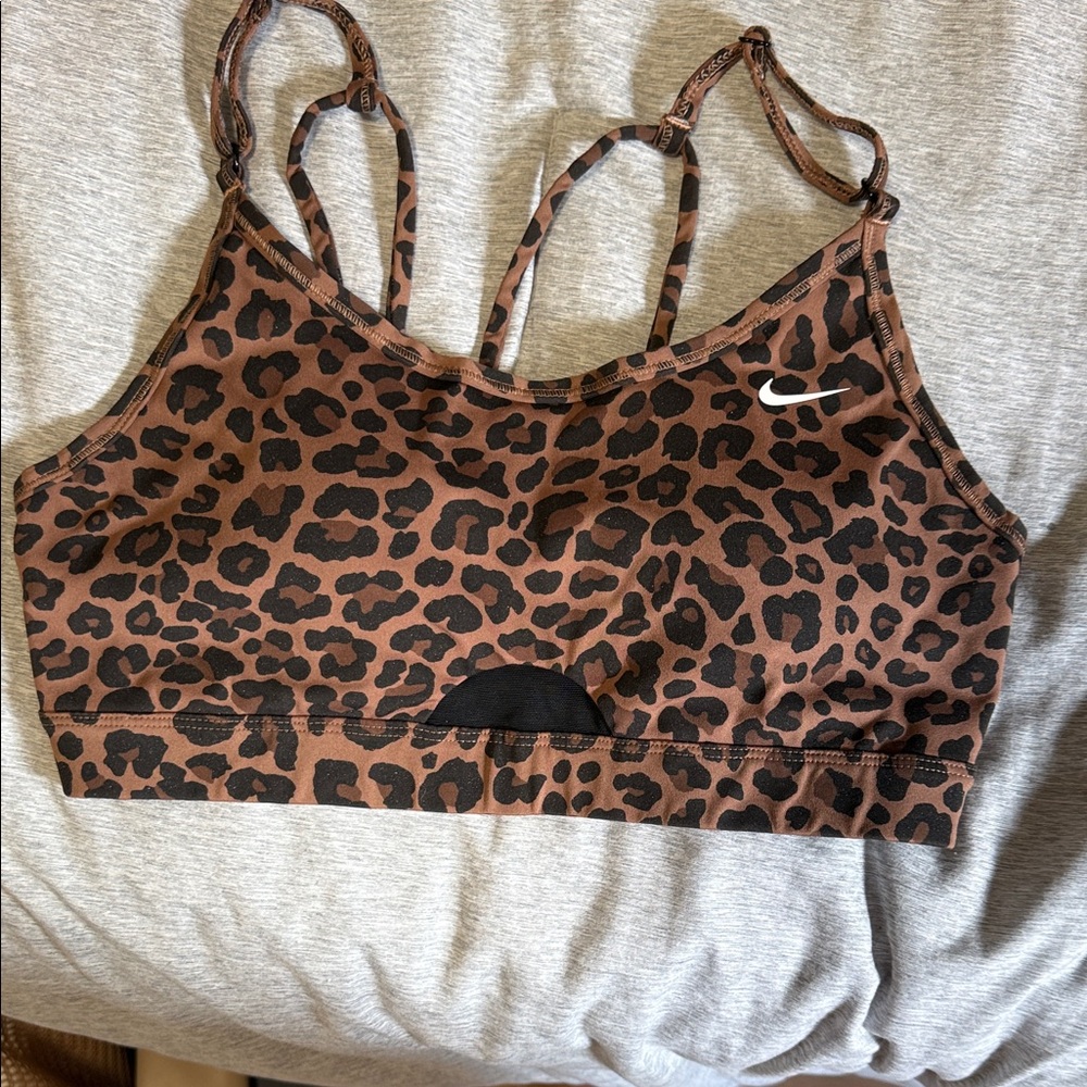 Nike Women's Cheetah Print Sports Bra - Brown and Black
